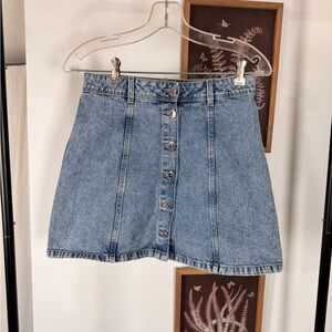 Divided Blue Denim Mini Skirt with Button Front